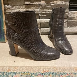 Dark grey snakeskin patterned, leather booties